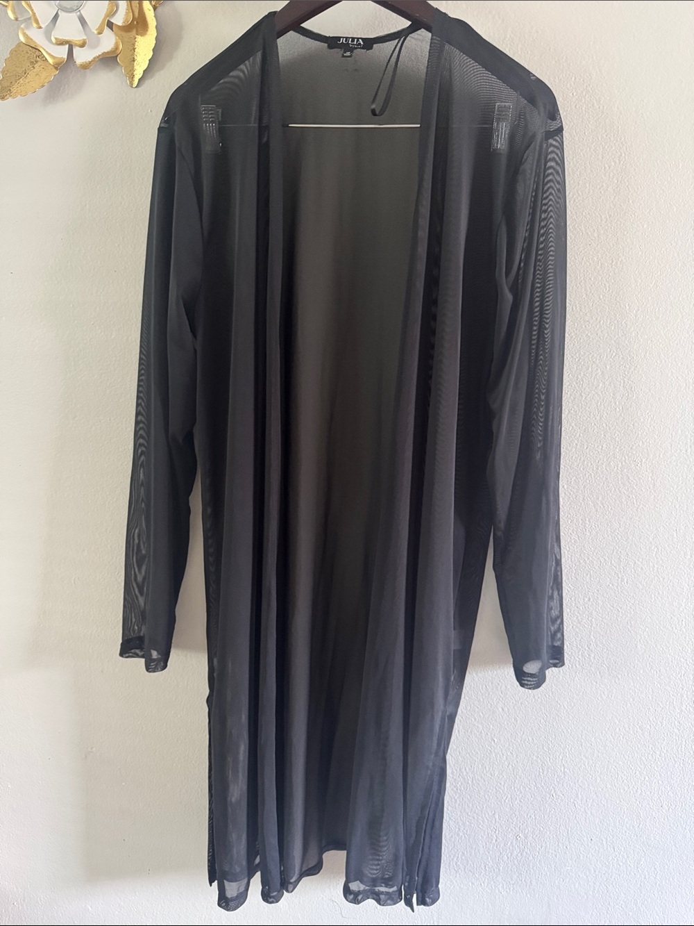 Ella Sheer Black Longline Open-Front Cape